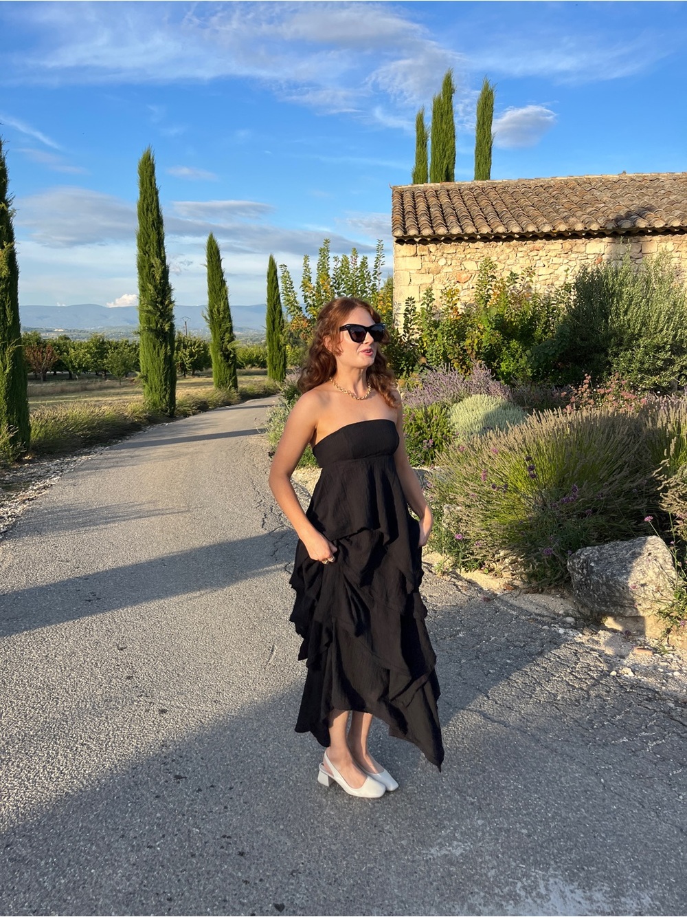 Free People Strapless Tiered Ruffle Maxi Dress Black XS